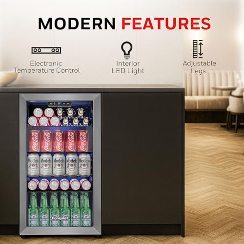 Honeywell Beverage Refrigerator and Cooler, 116 Can Mini Fridge with Glass Door for Soda Beer or Wine for Office or Bar with Adjustable Removable Shelving, Commercial Grade - Image 4