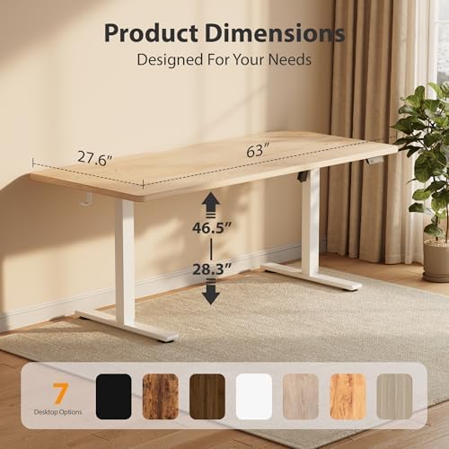 Cubiker Standing Desk, 63x28 Inches Sit Stand Home Office Desk, Electric Stand up Desk, Adjustable Desk with Splice Board, White Frame/Maple Top - Image 3