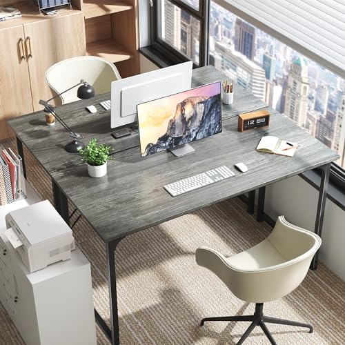 Huuger Modern Simple Office Desk, 55 Inch, Gaming & Work Desk with Storage, Large Legroom, Metal Frame, Grey - Image 5