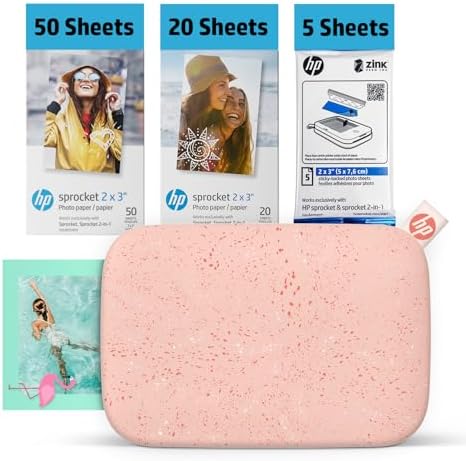 HP Sprocket 2x3 Instant Smartphone Photo Printer 75 Sheets Bundle - Bluetooth Portable Color Wireless Mobile Printer (Pink) Zink Sticky-Back Photos by HP