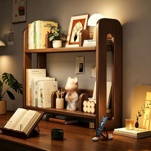 Adjustable Desktop Bookshelf, Solid Wood Countertop Organizer Shelf by Unknown