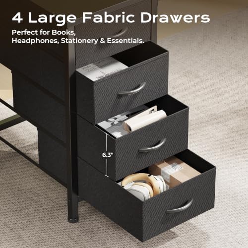 Huuger 55 Inch L Shaped Desk with Fabric Drawers, Reversible Computer Gaming Desk with Power Outlets and USB-C Port, Adjustable Side Storage Shelves, for Work Study Corner Home Office, Black - Image 6