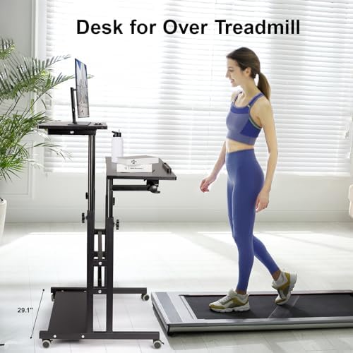 Hadulcet Stand Up Desk, Rolling Desk Adjustable Height, Mobile Standing Desk with Wheels & Charging Station, Portable Stand for Laptop, Rolling Computer Cart TV Tray, Small Standing Desk Drawing Table - Image 5