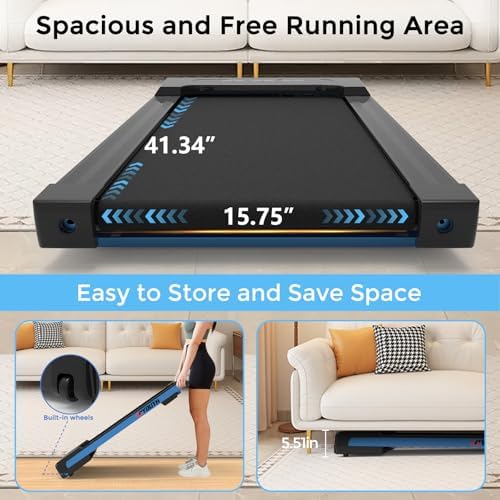 GOYOUTH Walking Pad Treadmill, Under Desk Treadmill for Home Office, Wide Belt Compact Treadmills 300 lbs Capacity, 2.25HP Shock-Absorbing Walking Jogging Running Machine Remote Included - Image 5