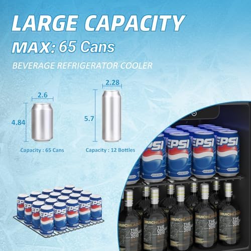 Erivess 60 Can Mini Fridge, 1.3 Cu.ft Beverage Refrigerator with Glass Door - Image 4
