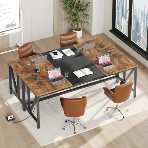 YATINEY 70.9" Computer Desk with Power Outlets, Gaming Desk, Large Office Executive Desk Workstation, Business Furniture for Home Office, Study, Rustic Brown and Black DN18UBR - Image 4
