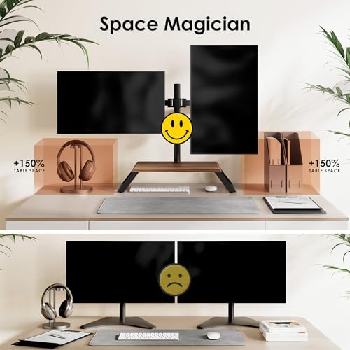 AOKCOS Dual Monitor Stand Riser for 12-27 Inch Computer Screens, Freestanding Double Monitor Stand for Desk, Adjustable Dual Monitor Mount Each Arm Hold up to 22lbs, VESA 75x75/100x100mm - Image 4