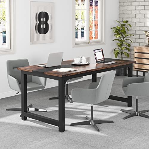 Tribesigns 63” Executive Desk, Large Office Computer Desk with Thicken Frame, Modern Simple Workstation Business Furniture for Home Office, Vintage Brown/Black - Image 5