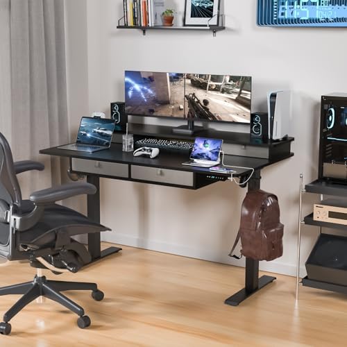 55 x 30 Inch Electric Standing Desk with 4 Drawers, Classic Black - Image 2