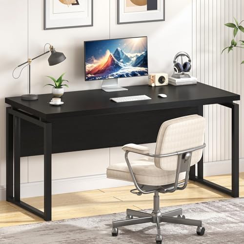 EXCEFUR Black Desk for Home Office, Modern Computer Desk, Wood and Metal Writing Study Table for Workstations, Living Room, Bedroom, 53 Inch by EXCEFUR