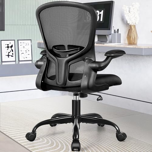 FelixKing Office Desk Chairs, Ergonomic PC Desk Chair with Wheels, Adjustable Lumbar Support and Height, Swivel Computer Chair with Flip-up Armrests, Ergo Mesh Backrest for Working (Black) - Image 2