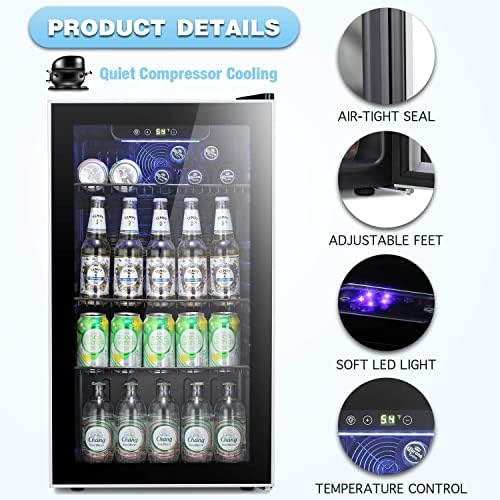 Antarctic Star Beverage Refrigerator Cooler -120 Can Mini Fridge Glass Door for Soda Beer or Wine Constant Glass Door Small Drink Dispenser for Home, Office Bar 3.2cu.ft - Image 6