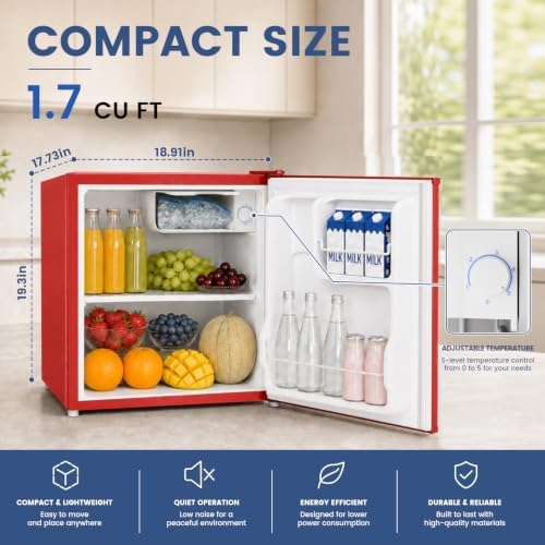 BANGSON 1.7 Cu.Ft Mini Fridge with Freezer for Dorm Office, Red - Image 2