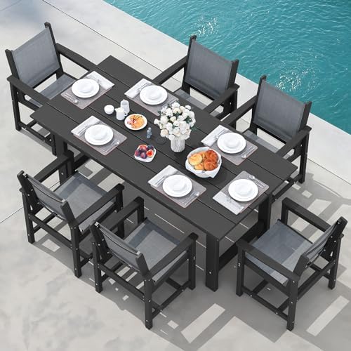 SERWALL 7 Pcs HDPE Patio Dining Set, HDPE Dining Set for 6, Gray by SERWALL