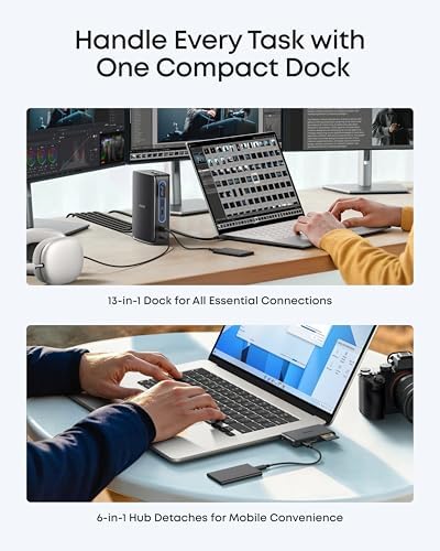 Anker Nano Laptop Docking Station, 13in1 Dock with Detachable 6in1 USBC Hub - Image 3