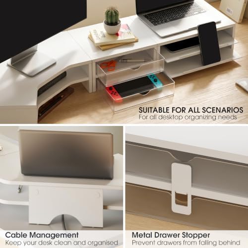 Fenge Dual Monitor Stand, Corner Desk Shelf with Drawer & Slide-Out Tray - Image 5