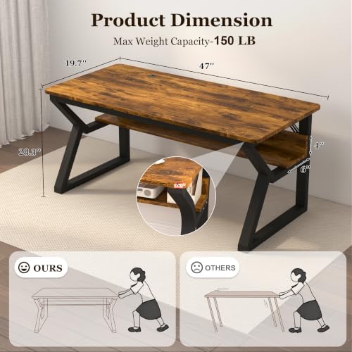 Computer Desk, Office Desk with Storage(47 x 19.7 in, Rustic Brown) - Image 3