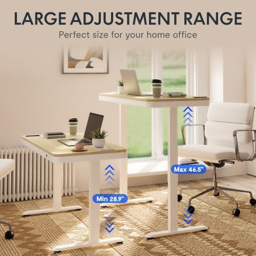 FLEXISPOT Comhar 48" Electric Standing Desk with Storage, Built-in Drawer & USB Charging Ports, Height Adjustable Sit Stand Computer Desk, Quick Assembly, Child Lock, Light Maple Finish/White Legs - Image 6