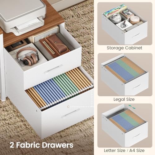 SEDETA L Shaped Office Desk with Drawers and Hutch, Convertible 97.6" Two Person Computer Desk, Corner Gaming Desk with Storage Shelves, LED Light and Power Outlet, White and Brown - Image 6