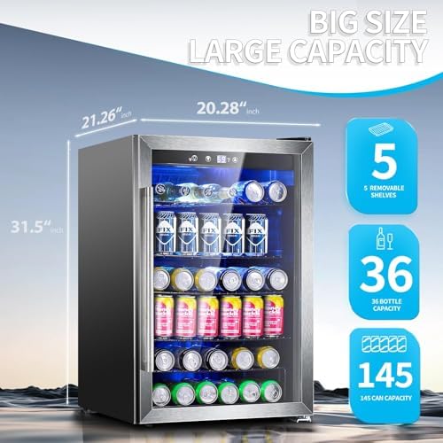 Antarctic Star Beverage Refrigerator,145 Can Mini Fridge,Freestanding wine cooler for Soda Beer or Wine,Glass Door, Small Drink Dispenser Machine, Touch Screen for Home Office or Bar, 4.5 cu.ft - Image 4