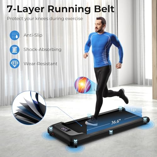 GYMAX Walking Pad, 2.25HP Under Desk Treadmill with LED Display, Remote Control & 7-Layer Belt, Compact Portable Jogging Running Machine for Home Office Small Space - Image 5