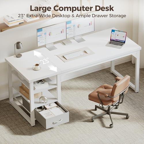 Mericonia 63 in Computer Desk with Drawer, 1" Thick Reversible Office Desk - Image 4