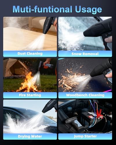 6000A Jump Starter with Air Blower, 150000RPM Portable Car Battery Booster, 3-in-1 Rechargeable Emergency Starter with LED Light & Compressed Air Duster for Car & Home - Image 6