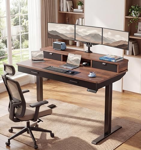 HUANUO 55 x 30 inch Electric Standing Desk with 4 Drawers, Walnut - Image 4