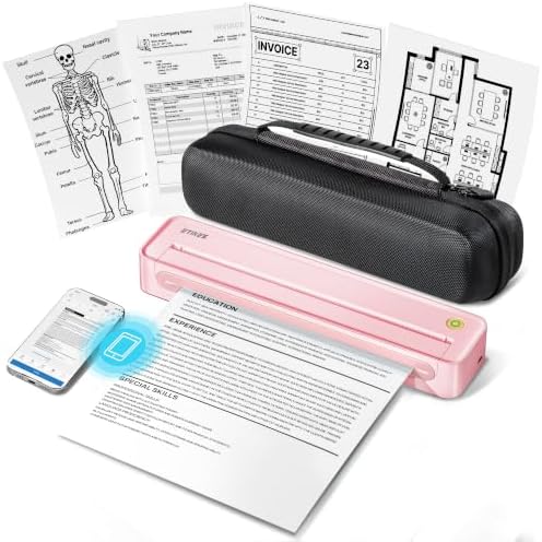 D90E Inkless Portable Thermal Printer with Case – 8.5" x 11", Pink by ETIKEZ