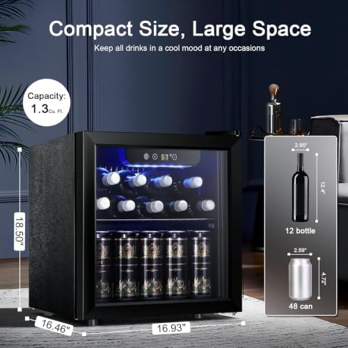 Antarctic Star Mini Fridge 12 Bottle 48 Can Beverage Refrigerator Cooler-with Glass Door for Beer Soda Drinks or Wine,Freestanding Beverage Fridge for Home and Bar,1.3 Cu. Ft. - Image 2