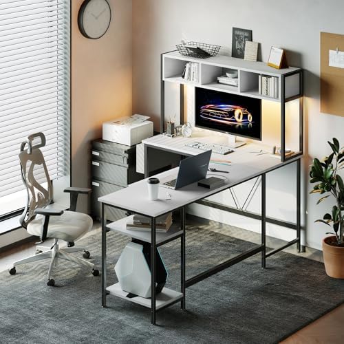 DUMOS 67" L Shaped Gaming Desk, Reversible Computer Desks with LED Lighting - Image 5