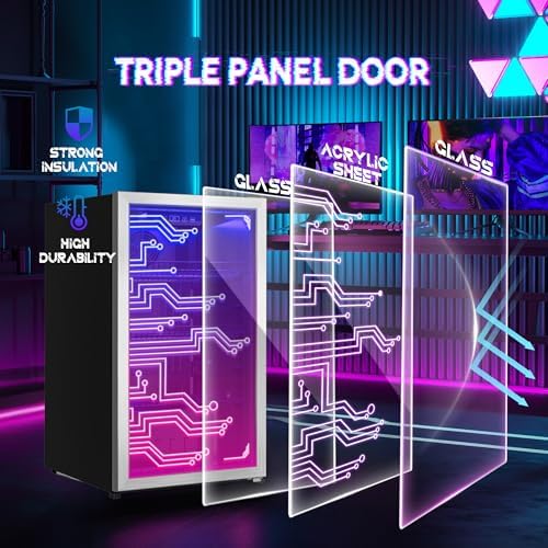 Cyberpunk Beverage Cooler, 130 Can Mini Fridge, LED Light Door, Gaming Room - Image 2