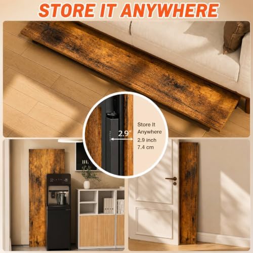 Folding Table Computer Desk - 55.1" No Assembly Folding Desk Design and Foldable Office Desk, Small Desk for Bedroom, Compact Storage Portable Use for Dorm and RV Small Space, Rustic Brown - Image 5