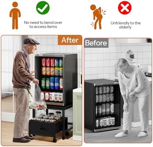 HOOBRO Mini Fridge Stand with Non-Woven Storage Basket and Power Outlet, Mini Fridge Cabinet with Wheels and Adjustable Feet, Mobile Fridge Shelf, for Home, Apartment, Dorm, Black BB355UBX01 - Image 4