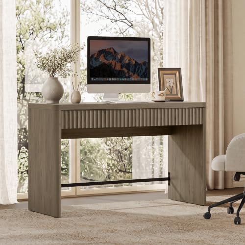 SICOTAS Office Computer Desk with 4 Drawers Modern Executive Writing Desk 97.6" Large Work Home Office Desks with Storage Fluted Makeup Vanity Table Study Table for Living Room Bedroom, Grey Alder - Image 2