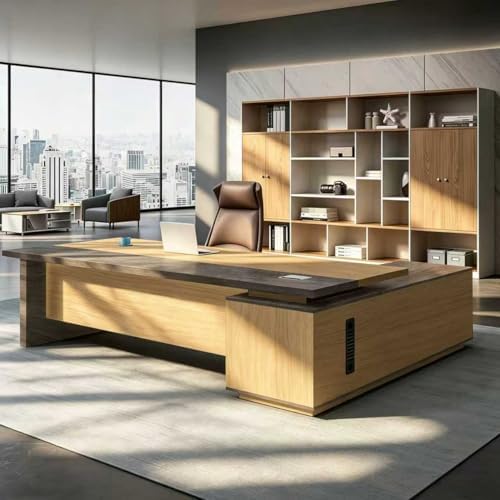 L Shaped Executive Desk with Drawers, Large Office Desk with Storage Cabinet, Wood L Shape Desk for Home Office or Business Workspace, Left or Right Cabinet Option, Multiple Sizes & Colors by Unknown