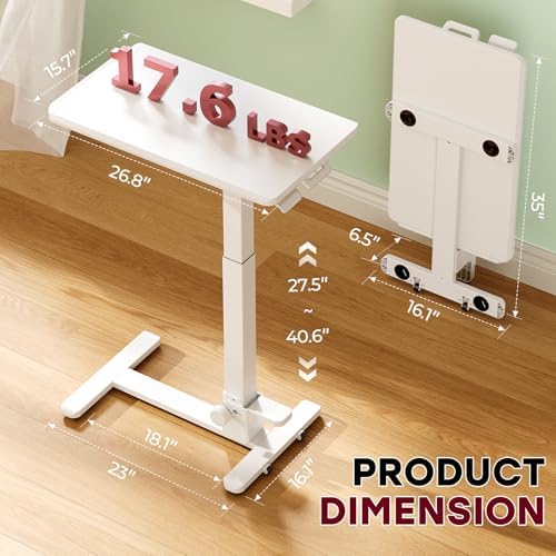 27" Foldable Mobile Standing Desk, No-Assembly Needed, White - Image 2