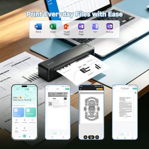 A8 Portable Thermal Printer, Wireless Bluetooth Inkless Printer for Travel, Supports 8.5" x 11" US Letter and A4 Thermal Paper, Compatible with iPhone, Android, Windows, Mac (Black) - Image 6