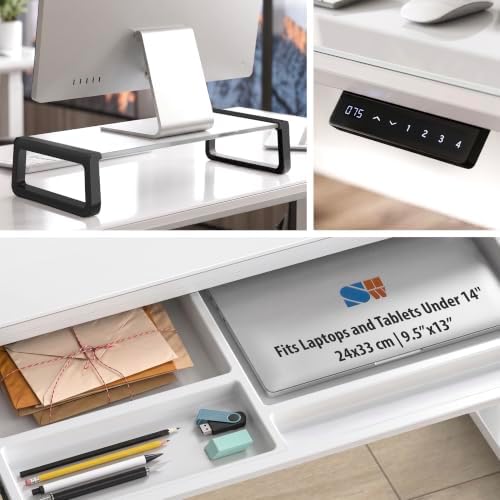 SHW 48-Inch Glass Electric Height Adjustable Standing Desk, White - Image 6