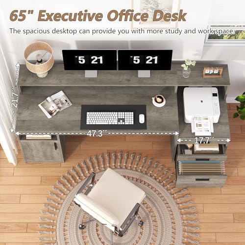 YOMILUVE 65" Computer Desk with 3 Drawers & Printer Shelf for Home Office - Image 4