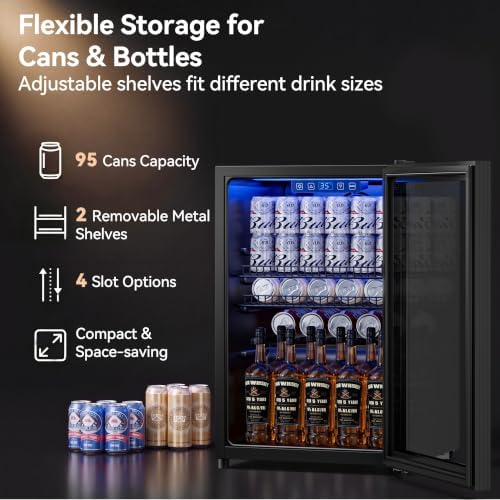 Tehanld 2.5 Cu.Ft Beverage Fridge, Glass Door Mini Fridge, Black, 96 Can - Image 3