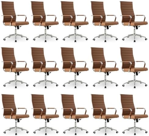 Okeysen Office Desk Chair, Ergonomic Leather Modern Conference Room Chairs, Executive Ribbed Height Adjustable Swivel Rolling Chair for Home Office Set of 15. (Brown) by Lepdep