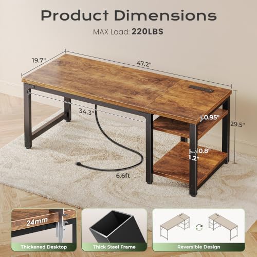 Huuger 47.2'' x 19.7'' Computer Desk, Power Outlets, 0.95'' Thick Desktop - Image 2