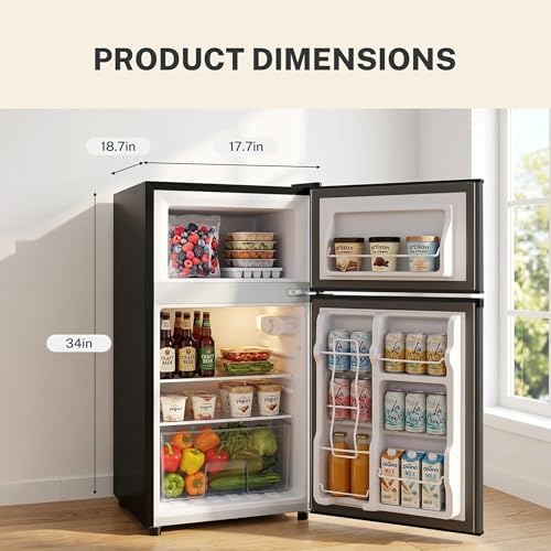 3.2 Cu.Ft Mini Fridge with Freezer, 2 Door Small Refrigerator with Adjustable Thermostat Energy-efficient Low Noise, Compact Fridge for Bedroom, Office, Dorm, Black - Image 2