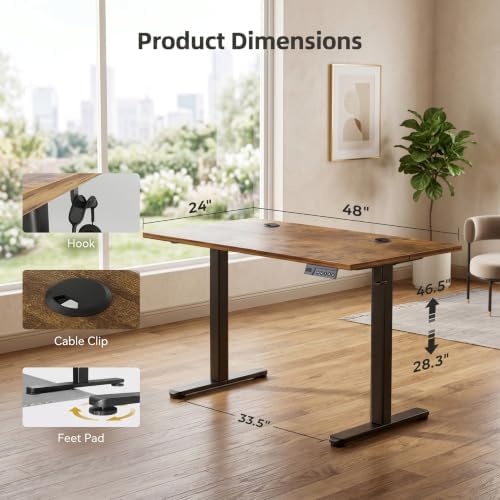 Claiks Electric Standing Desk, 48x24 Inch, Rustic Brown - Image 3