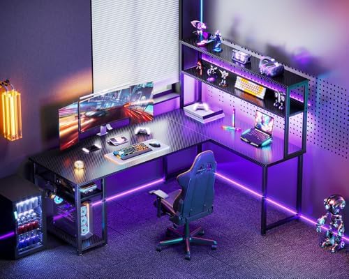 ODK 61 Inch L Shaped Gaming Desk with Hutch & Headphone Hook - Image 2