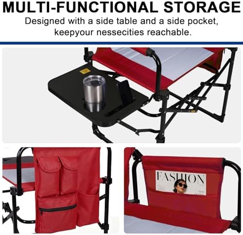 Romswi 2Pack Director Chairs for Outdoor, Folding Camping Chair, Compact Directors Chair Side Table and Side Bag, Heavy Duty Oversize Chair for Beach Fishing Picnic, Holds up to 400 lbs Red - Image 5