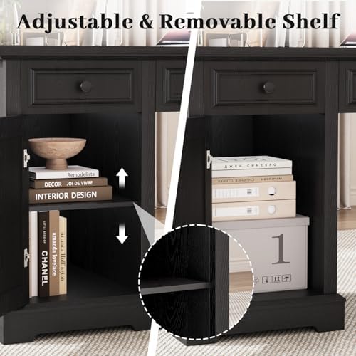 Vipbear 59" Farmhouse Executive Desk with Drawers, Wood Home Office Computer Desk, Featuring Lockable File Drawer, Storage Cabinet & Power Outlet Storage Cabinet for Work Study Writing (Black) - Image 4