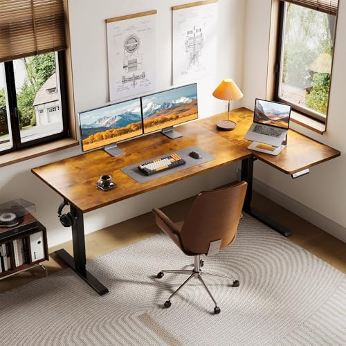 OffiGo 63 Inch Reversible L Shaped Electric Standing Desk, Rustic Brown - Image 2