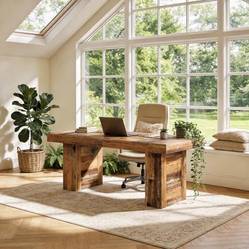 Tribesigns 63" Executive Desk, Farmhouse Wooden Office Desk, Rustic Brown - Image 7